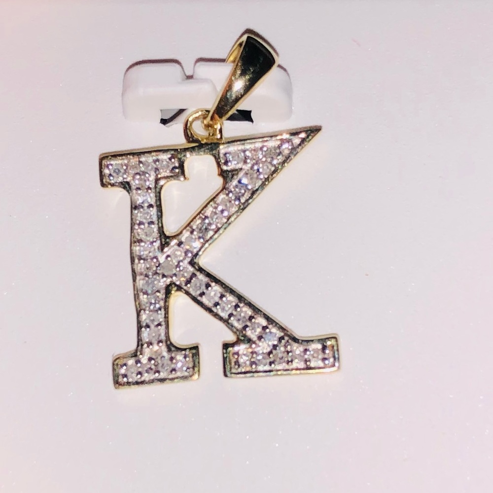 10k Solid REAL GOLD REAL DIAMOND K Initial letter pendant NOT CZ with Appraisal! - Picture 3 of 6
